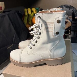 Zadig & Voltaire Cream Canvas Lace-Up Boots size 40 EUC , US 9.5/10 NWT